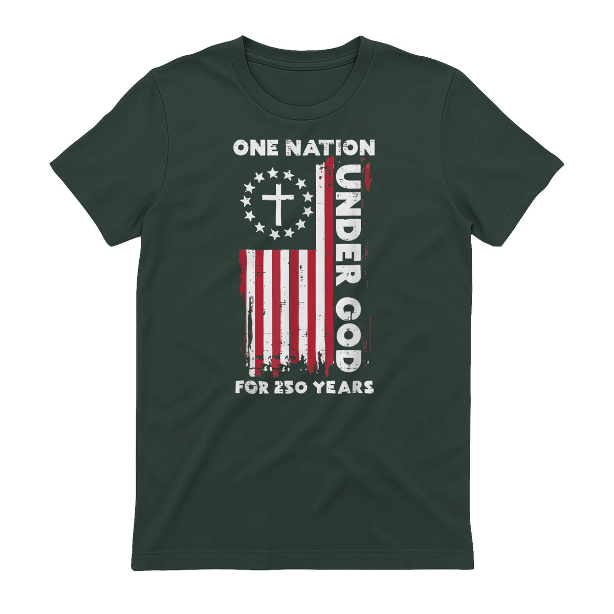 Christian American Flag Anniversary T-Shirt in Forest Green - back view