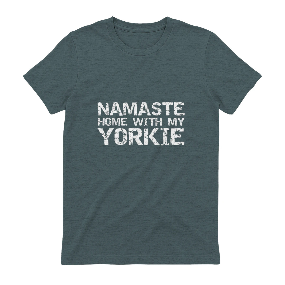 Funny Yoga Pun Introvert Saying Namaste Home with My Yorkie in Dark Heather - back view
