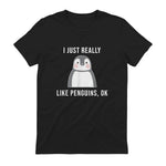 Funny Penguin T-Shirt Cute Just Really Like Penguins Shirt in Black - back view