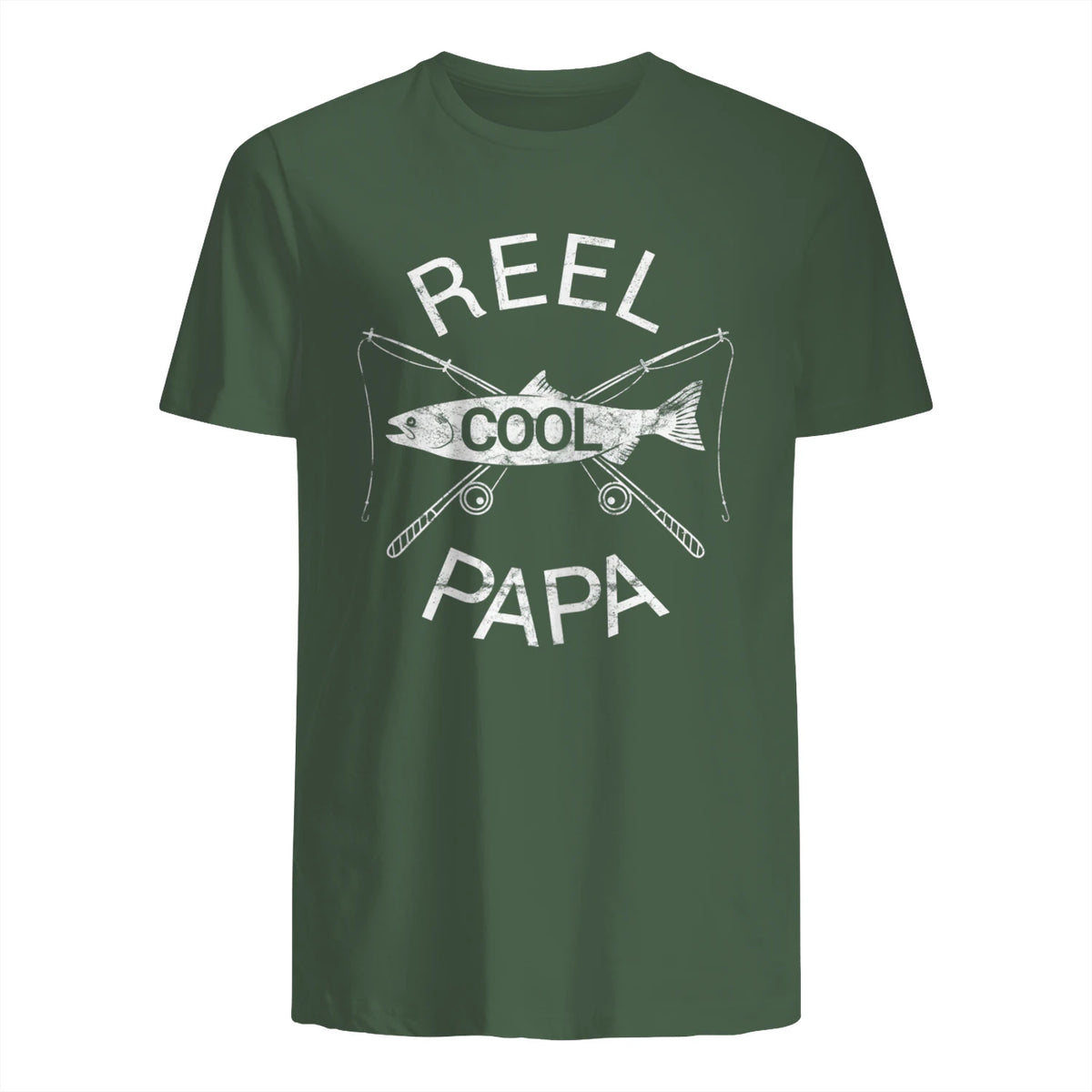 Funny Fishing Reel Cool Papa Dad Joke T-Shirt in Military Green - back view