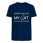 Sorry I'm Late My Cat Was Sitting On Me Funny Feline Lover in Navy - back view