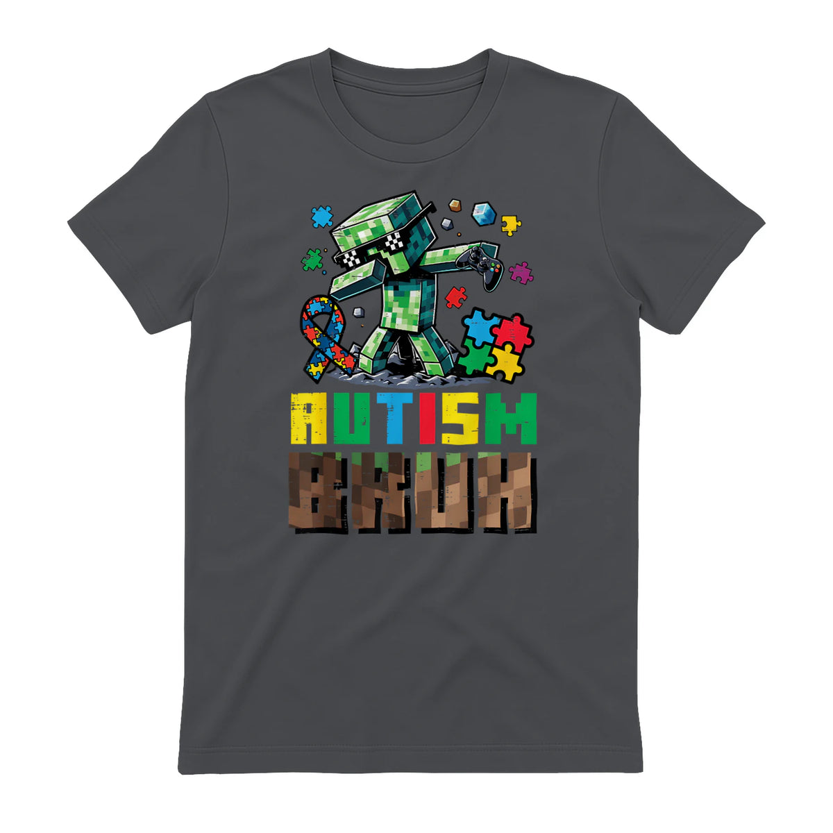 Autism Bruh Dab ASD Awareness Gamer Boys Kids Youth in Charcoal - back view