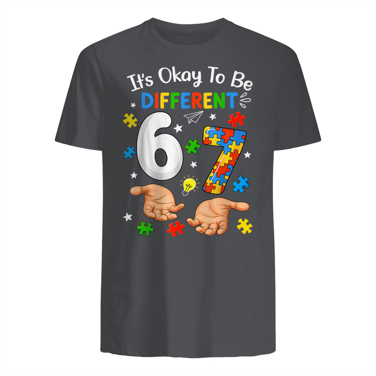 Six Seven Autism Awareness T-Shirt in Charcoal - back view
