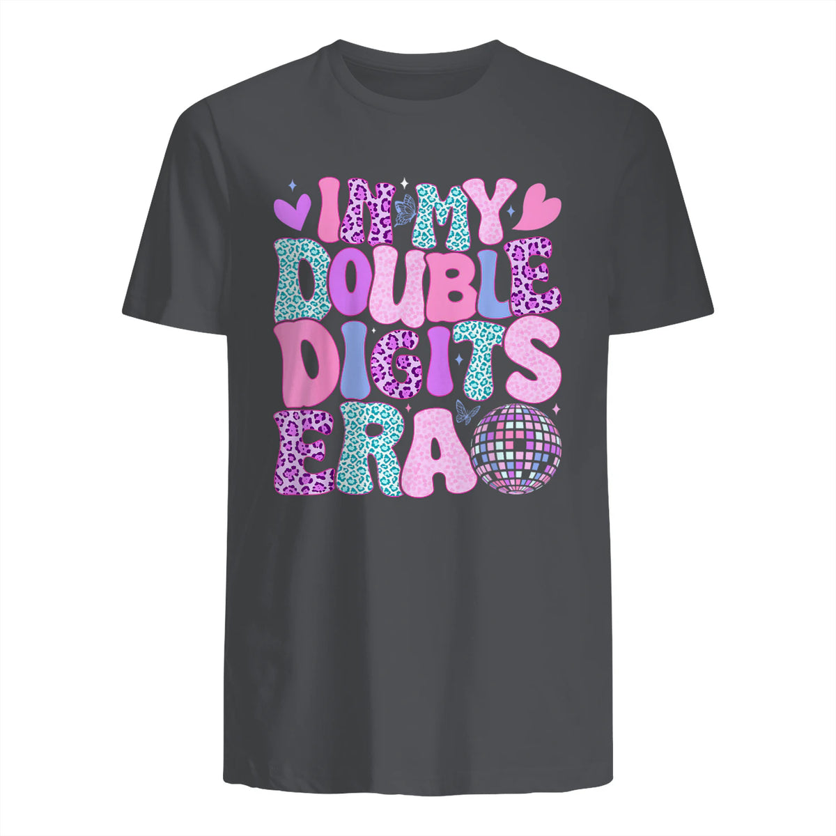 In My Double Digits Era Tenth Birthday Girl T-Shirt in Charcoal - back view