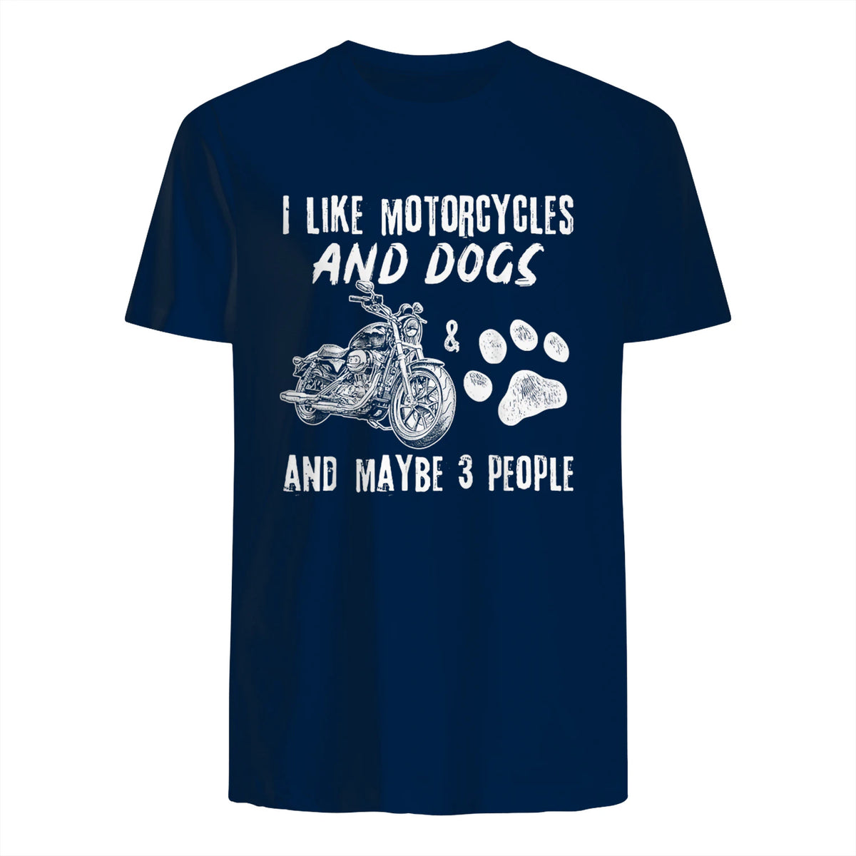 I Like Motorcycles and Dogs and Maybe Three People T-Shirt in Navy - back view