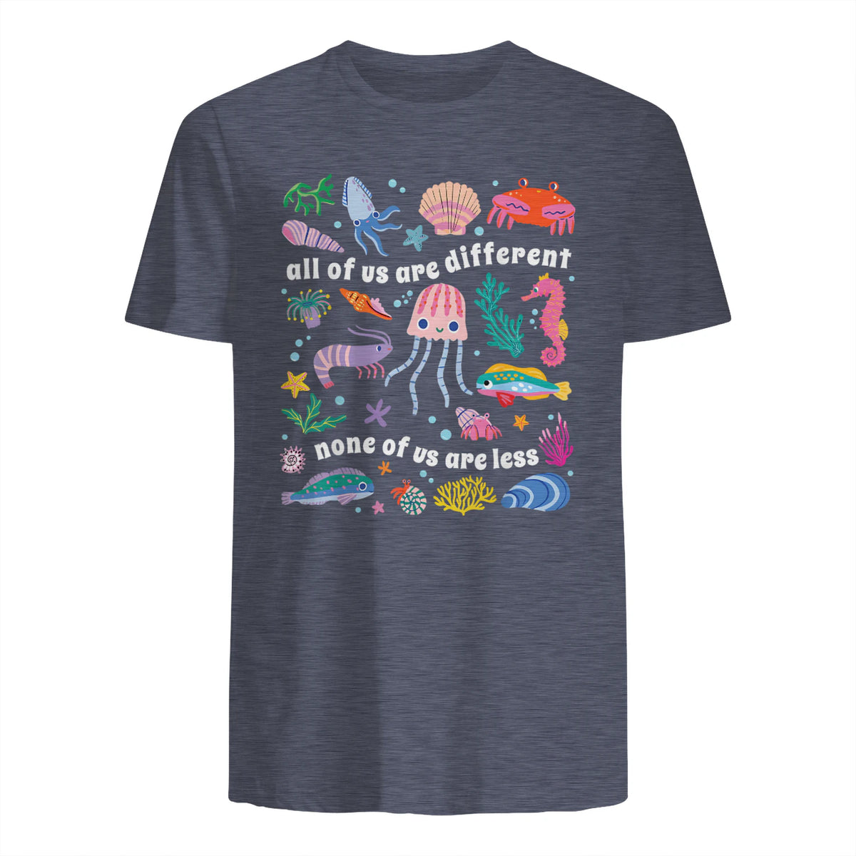 All of Us are Different None of Us are Less Autism Awareness in Heather Navy - back view
