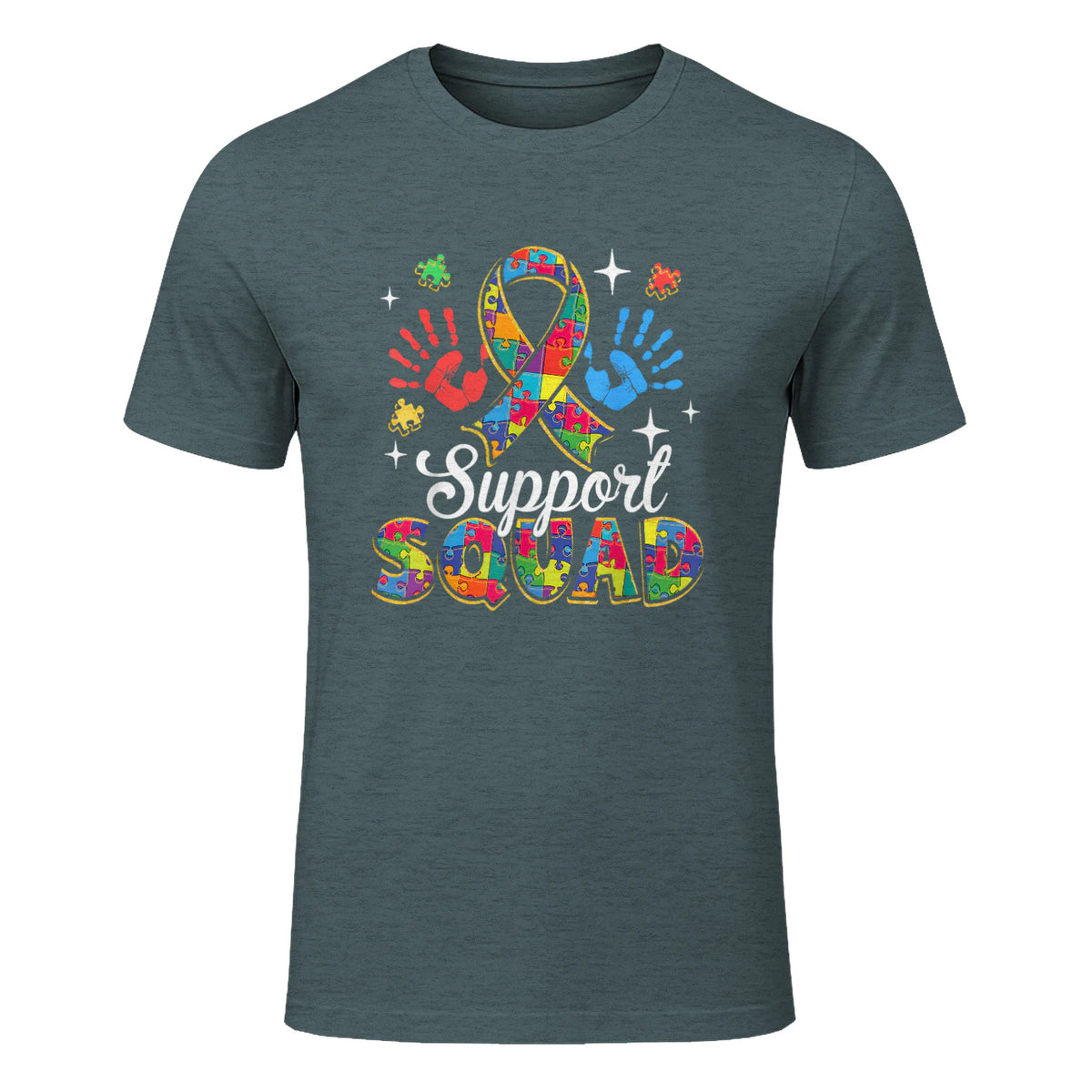 Autism Awareness Autism Support Squad Family in Dark Heather - front view