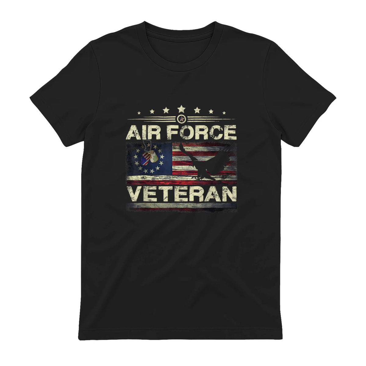 Veteran US Air Force TShirt - American Betsy Ross Flag T-Shirt in Black - back view