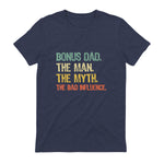 Bonus Dad The Man Myth Bad Influence Funny Step-Dad Stepdad in Heather Navy - back view