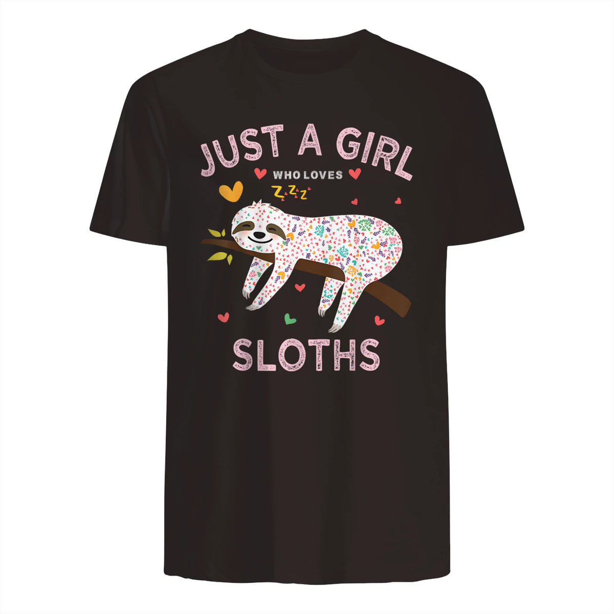 Funny Just a Girl Who Loves Sloths T-Shirt Sloths Lover Gift in Dark Chocolate - back view