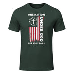 Christian American Flag Anniversary T-Shirt in Forest Green - front view