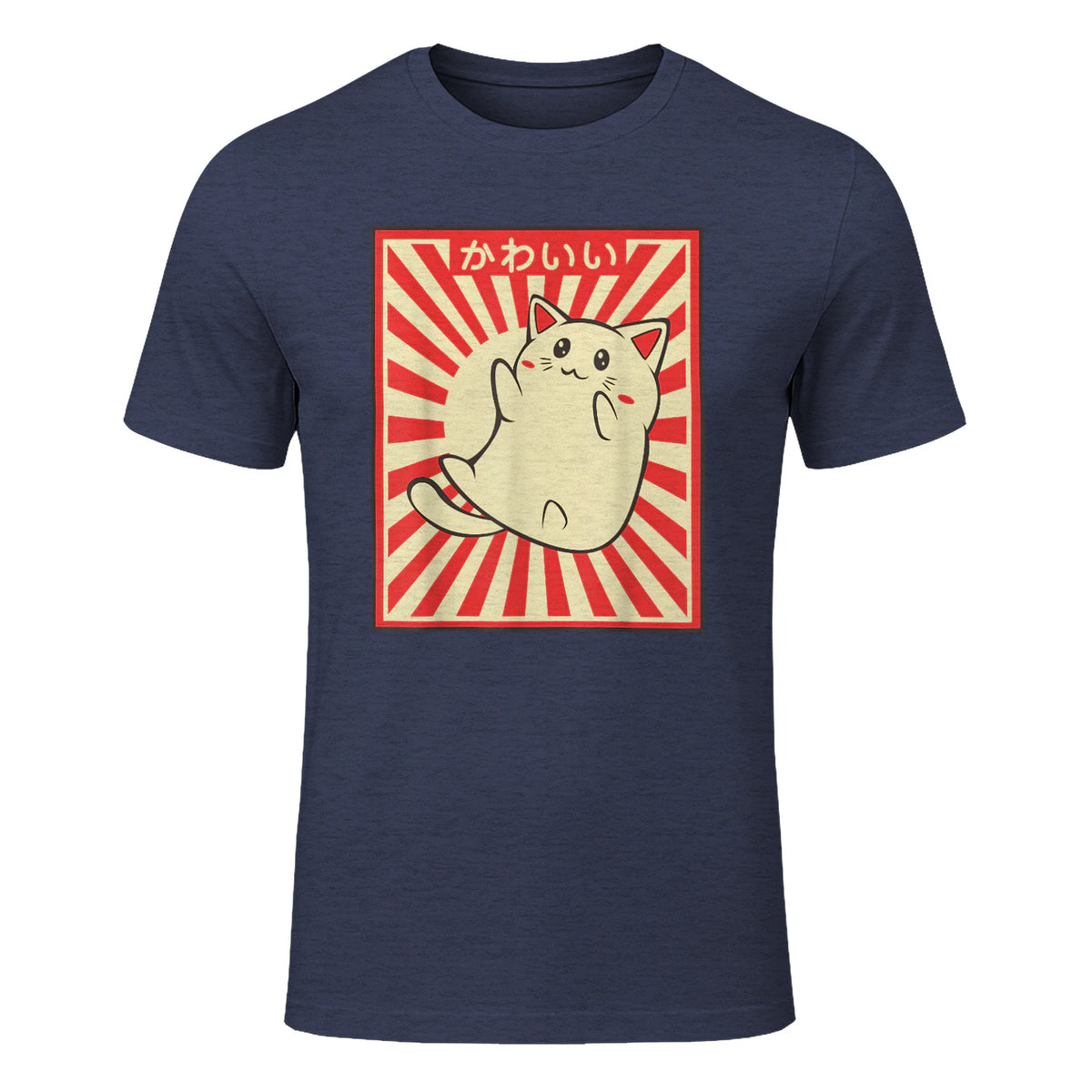 Vintage Japanese Cat Kawaii Cat Lover Meowing Tshirt in Heather Navy - front view