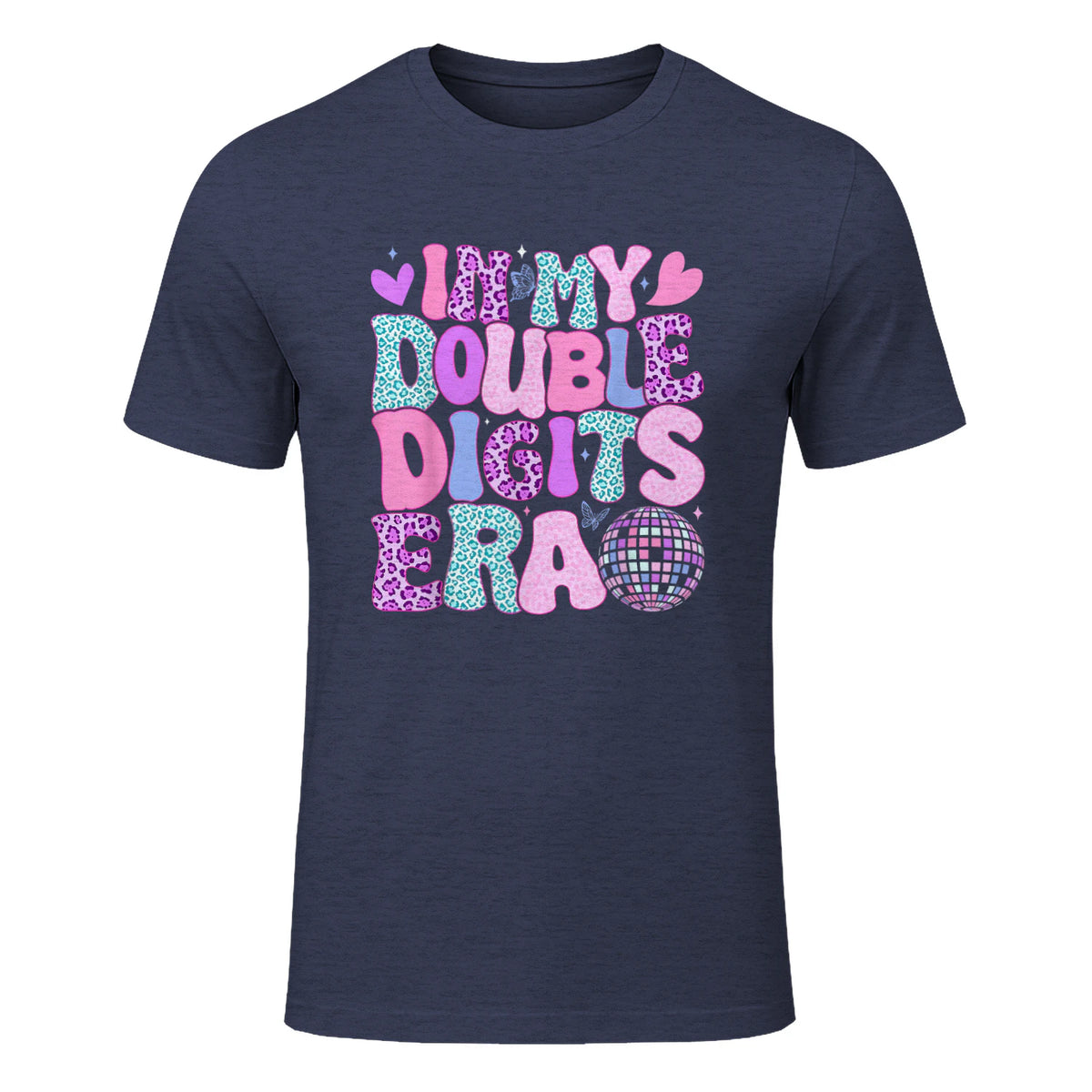 In My Double Digits Era Tenth Birthday Girl T-Shirt in Heather Navy - front view