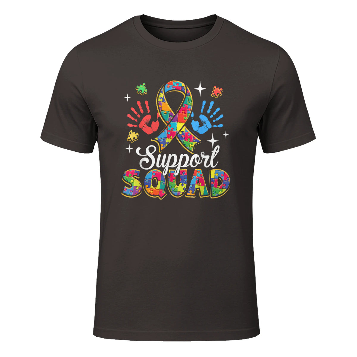 Autism Awareness Autism Support Squad Family in Dark Chocolate - front view
