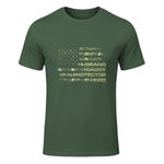 Husband Daddy Protector Hero Fathers Day Camo American Flag in Military Green - front view