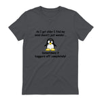 Funny silly penguin t-shirt mens ladies retirement gift in Charcoal - back view