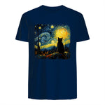 Starry Night Cat Lover T-Shirt in Navy - back view