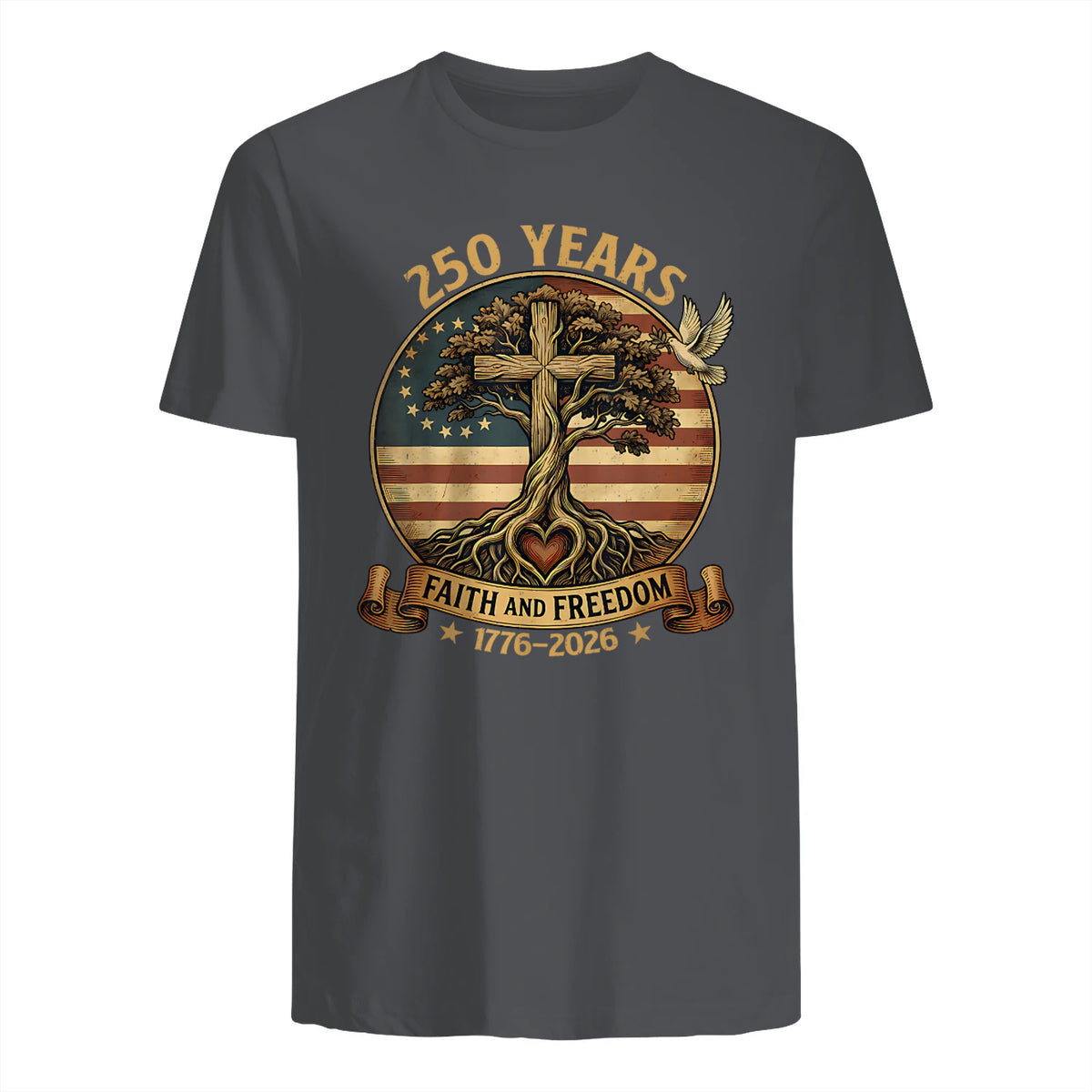 Faith and Freedom Christian USA Anniversary T-Shirt in Charcoal - back view