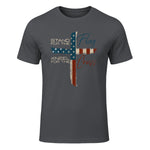 USA Flag Religious Quote Fourth of July Christian Faith T-Shirt in Charcoal - front view