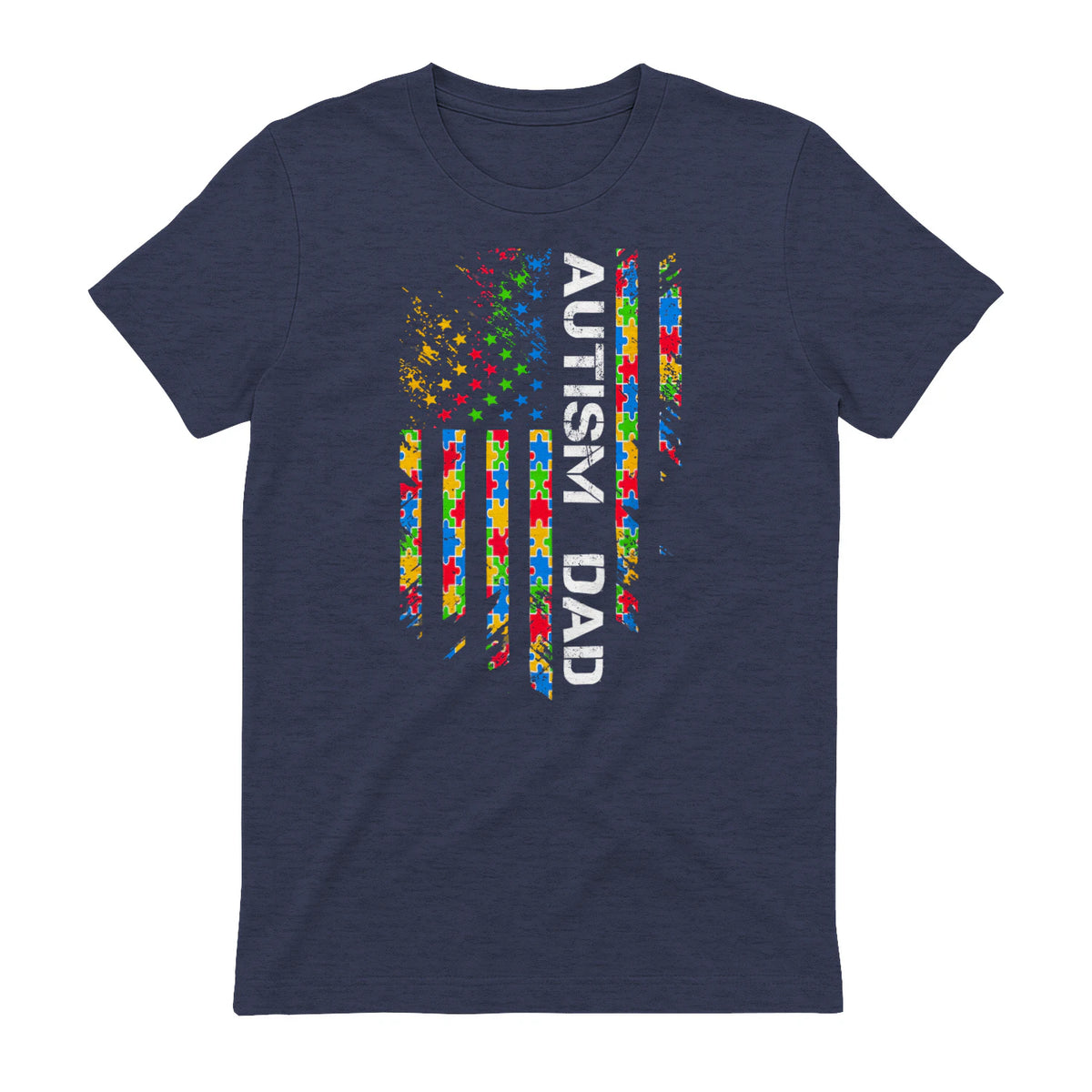Autism Dad Awareness American Flag USA in Heather Navy - back view