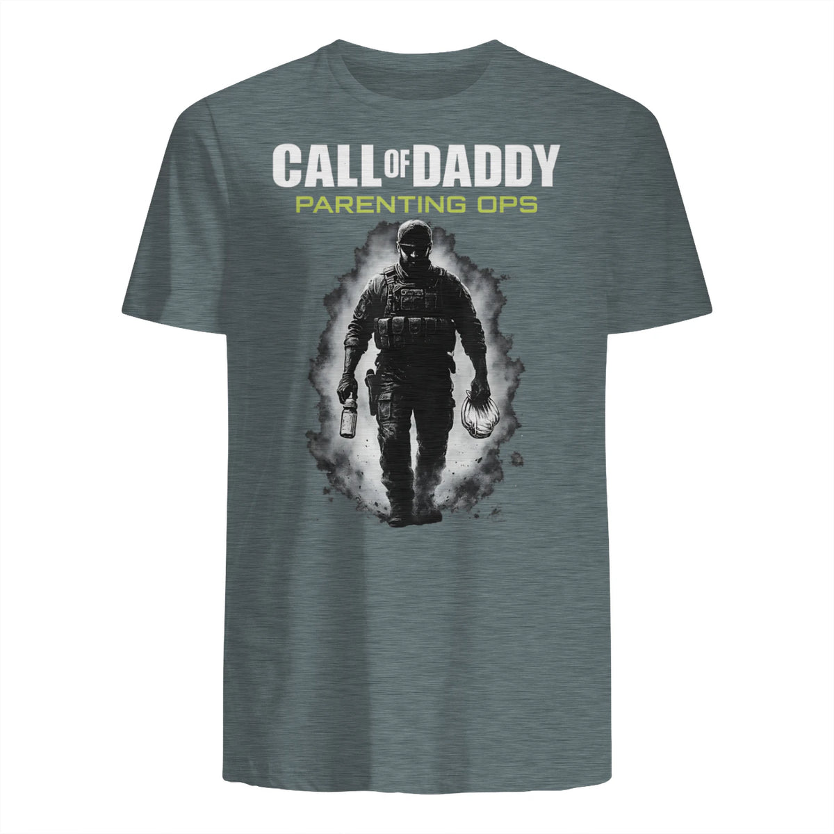 Call of Daddy Parenting Ops – Vatertag Great Dad Joke T-Shirt in Dark Heather - back view
