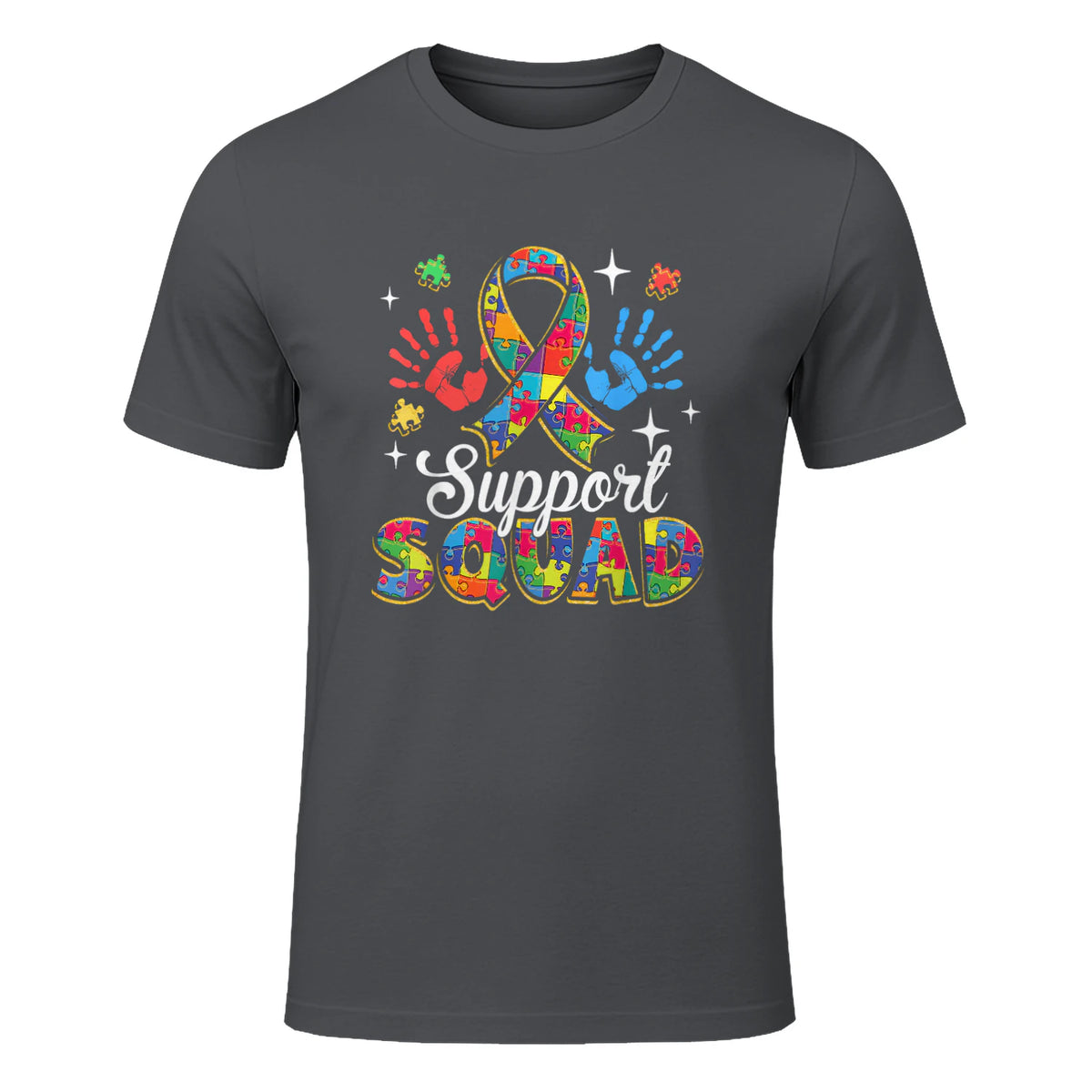 Autism Awareness Autism Support Squad Family in Charcoal - front view