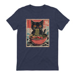 Unisex Anime Cat Ramen Japanese Funny Graphic Tees Kawaii Cat Anime Gifts T-Shirt Black XS in Heather Navy - back view