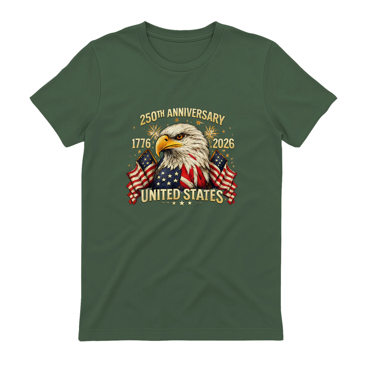 American Flag Anniversary T-Shirt in Military Green - back view