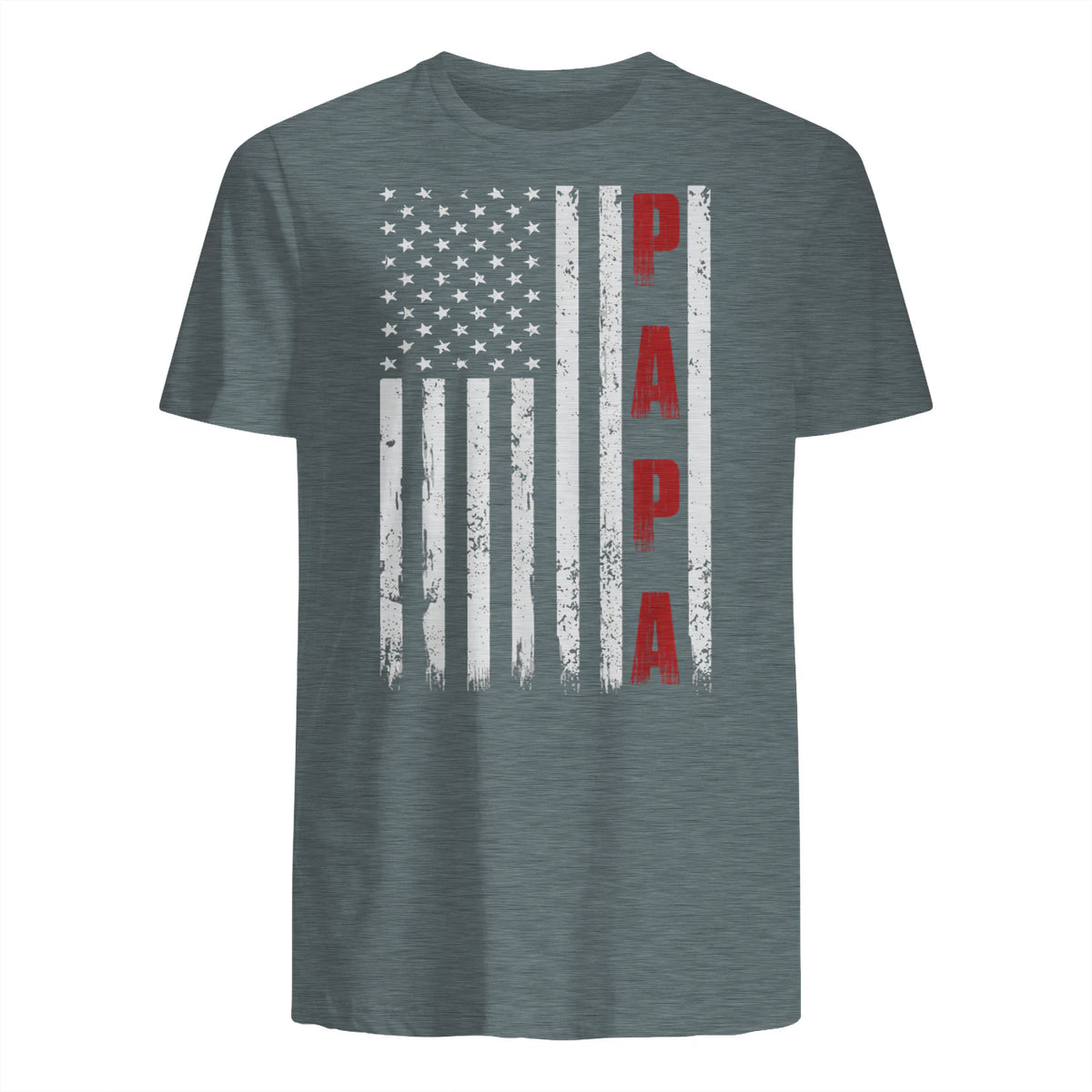 Proud Papa Flag Funny Father's Day from Grandchildren T-Shirt in Dark Heather - back view