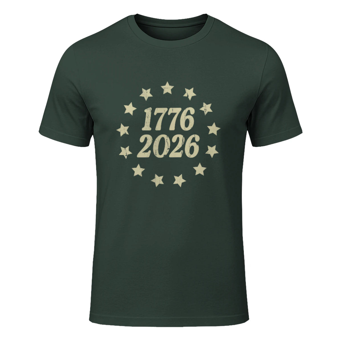 American Flag Front and Back Anniversary T-Shirt in Forest Green - front view