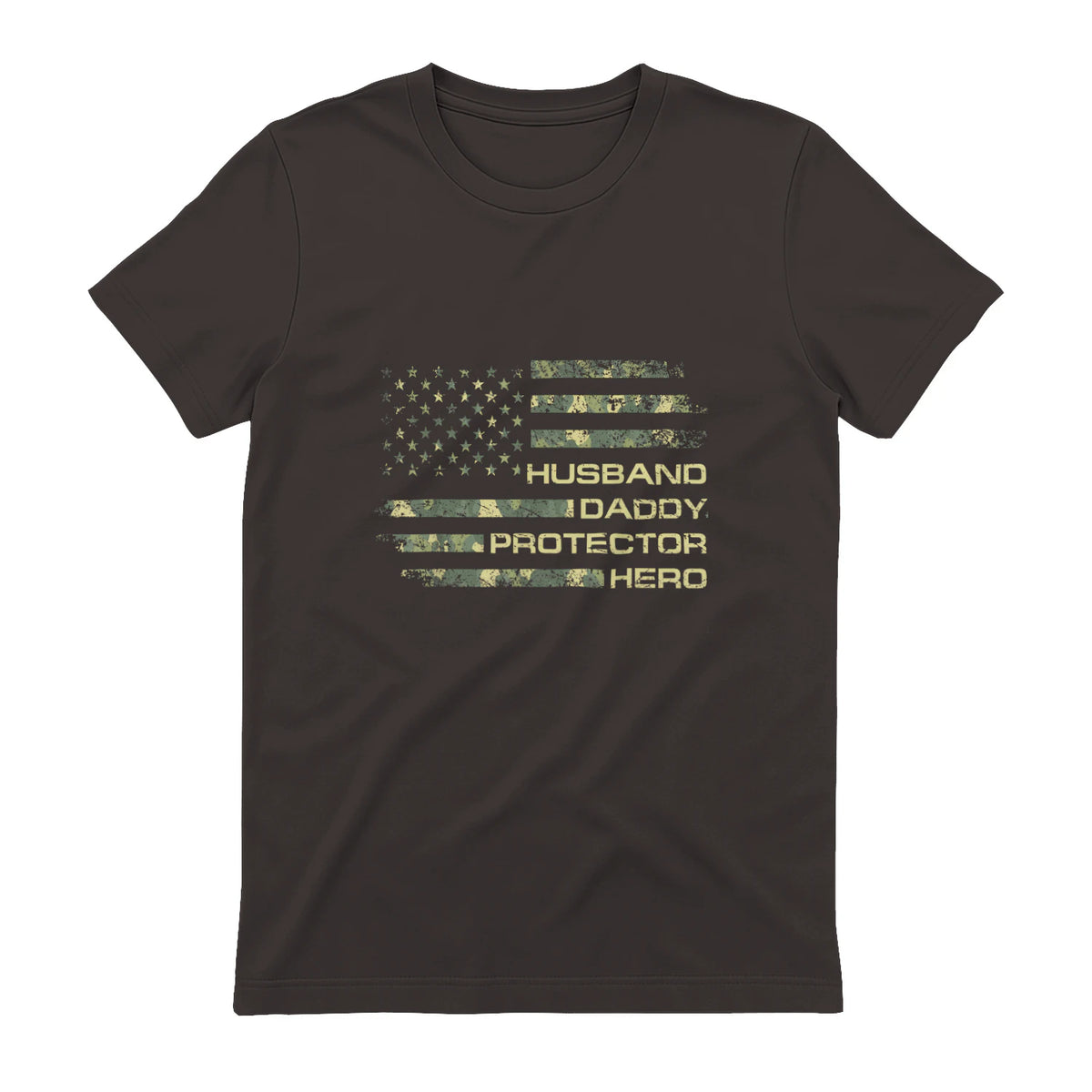 Husband Daddy Protector Hero Fathers Day Camo American Flag in Dark Chocolate - back view