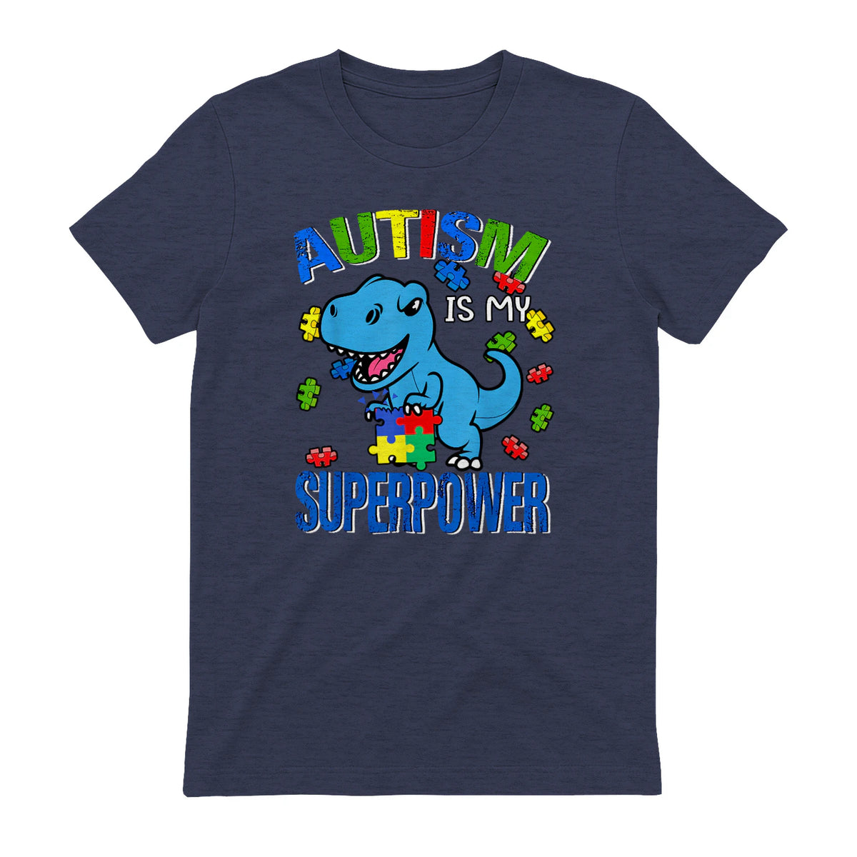 Kids Autism Awareness is My Superpower Boys in Heather Navy - back view