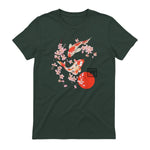 Cherry Blossom Koi Carpe Fish Japanese Sakura Art Graphique in Forest Green - back view