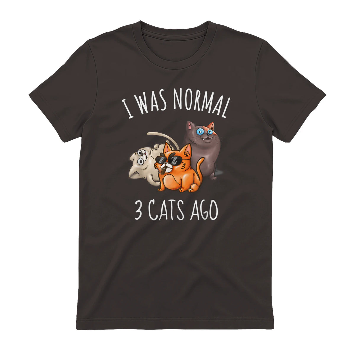 I Was Normal Three Cats Ago T-Shirt in Dark Chocolate - back view