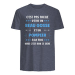 Départ Métier Super Pompier Humour Beau Gosse Pompier in Heather Navy - back view