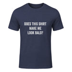 Does This Shirt Make Me Look Bald Fathers Day Dad Gift in Heather Navy - front view