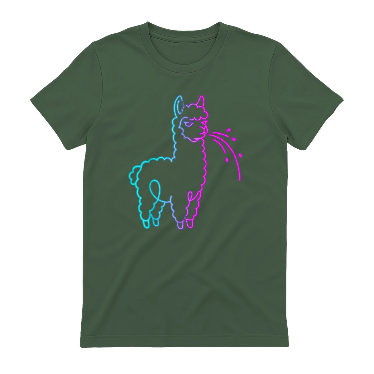 Fluff Around and Find Out Funny Fluffy Spitting Lama in Military Green - back view