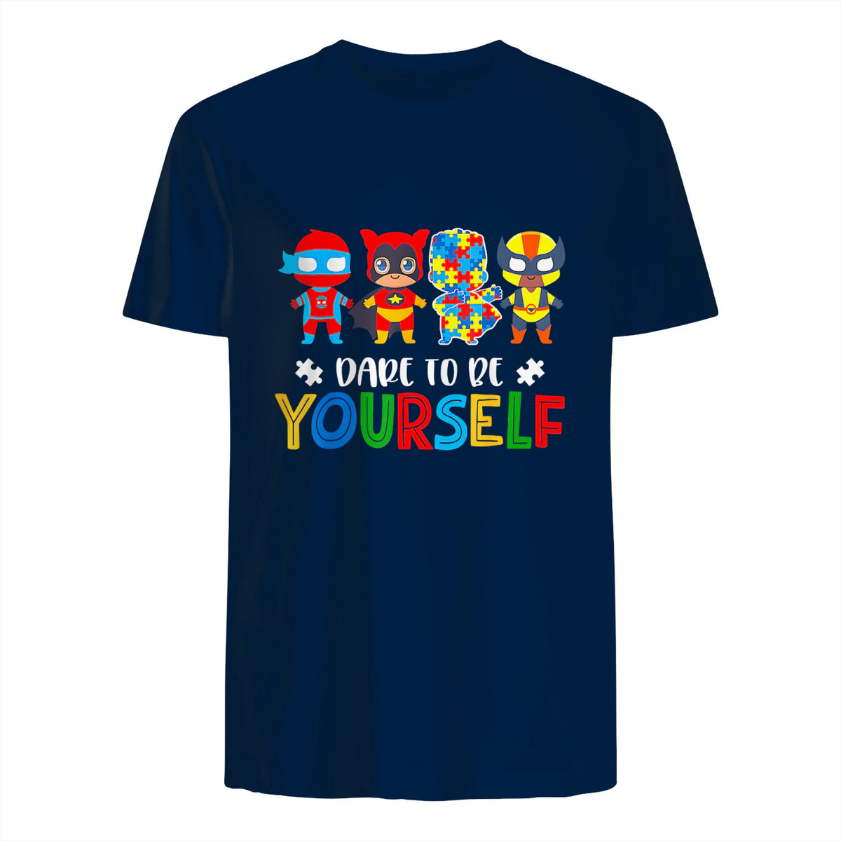 Dare to Be Yourself Autism Awareness Superheroes in Navy - back view