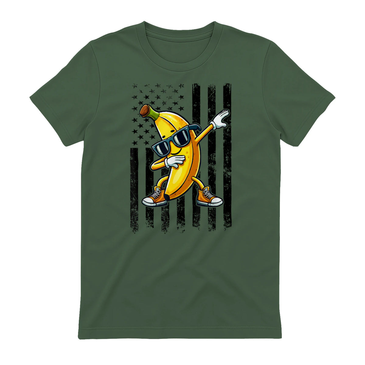 Dabbing Banana Retro American Flag Banana Lover Boys Kids T-Shirt in Military Green - back view