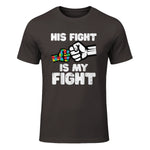 Autism His Fight is My Fight ASD Awareness Dad Mom Men Women in Dark Chocolate - front view