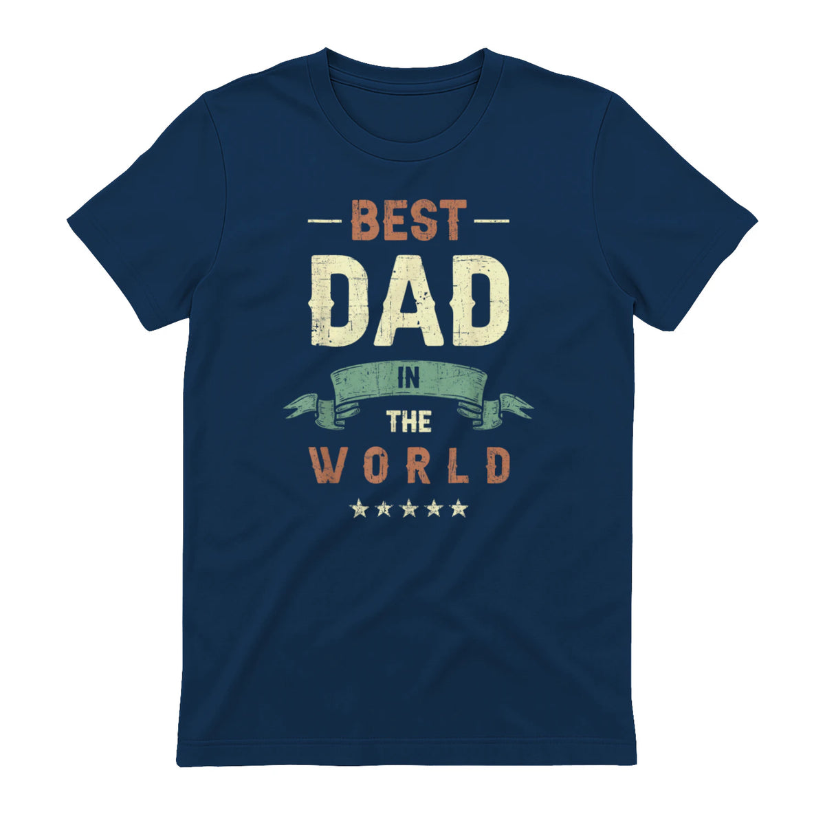 Best Dad in the World, Retro Vintage Look T-Shirt in Navy - back view
