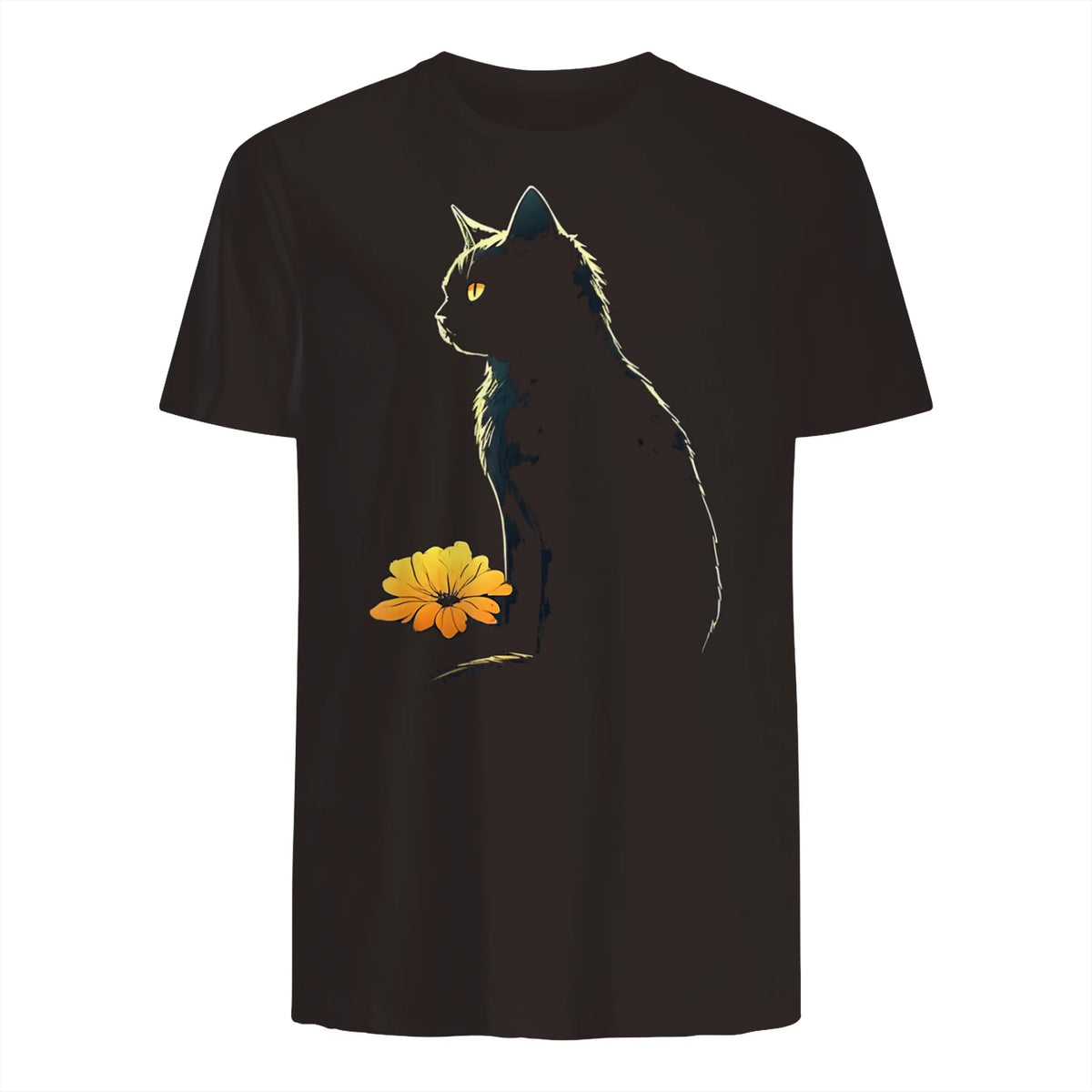 Cat Artwork - Flowers Art Cat Motif Animal Cat T-Shirt in Dark Chocolate - back view