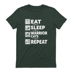 Cat & Cats Lover - Eat Sleep Warrior Cat Repeat - Cat T-Shirt in Forest Green - back view