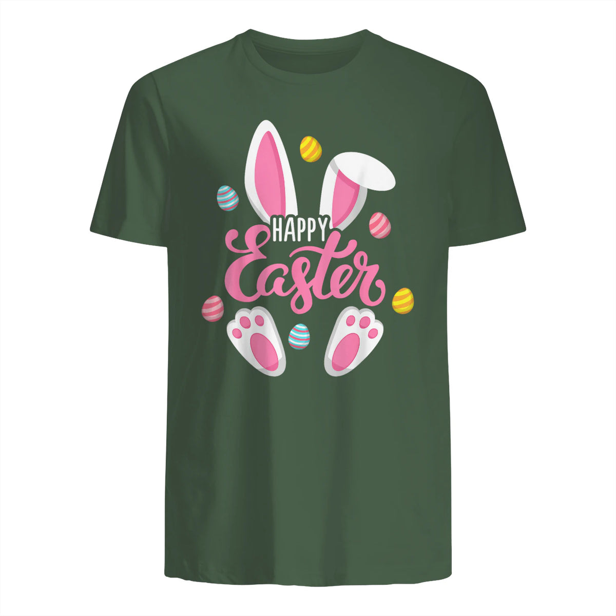 Happy Easter Bunny Women Girls Rabbit Easter Egg Hunt Funny in Military Green - back view
