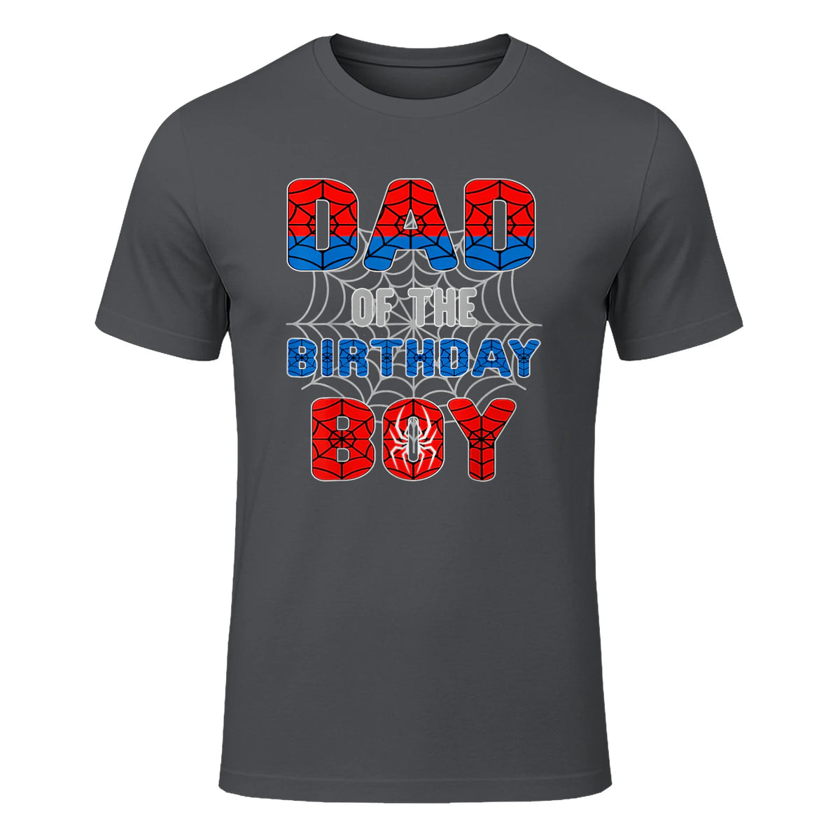 Birthday Boy Dad Spider Web T-Shirt in Charcoal - front view