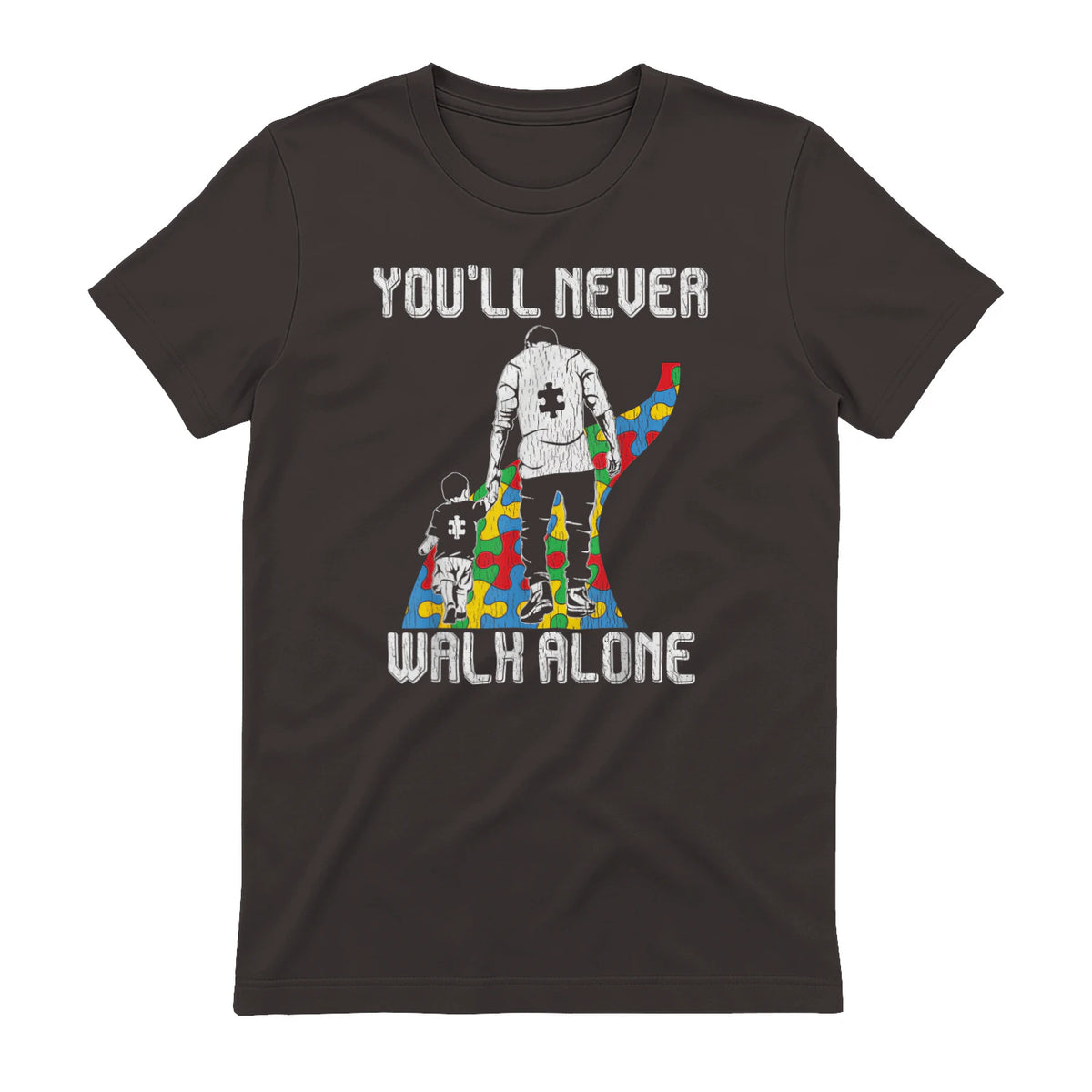 Vintage Father Son Family Autistic Kids Autism Awareness Dad in Dark Chocolate - back view