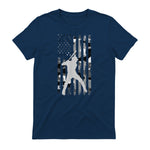 Baseball Player American Flag USA Camo Patriotic Graphic T-Shirt in Navy - back view