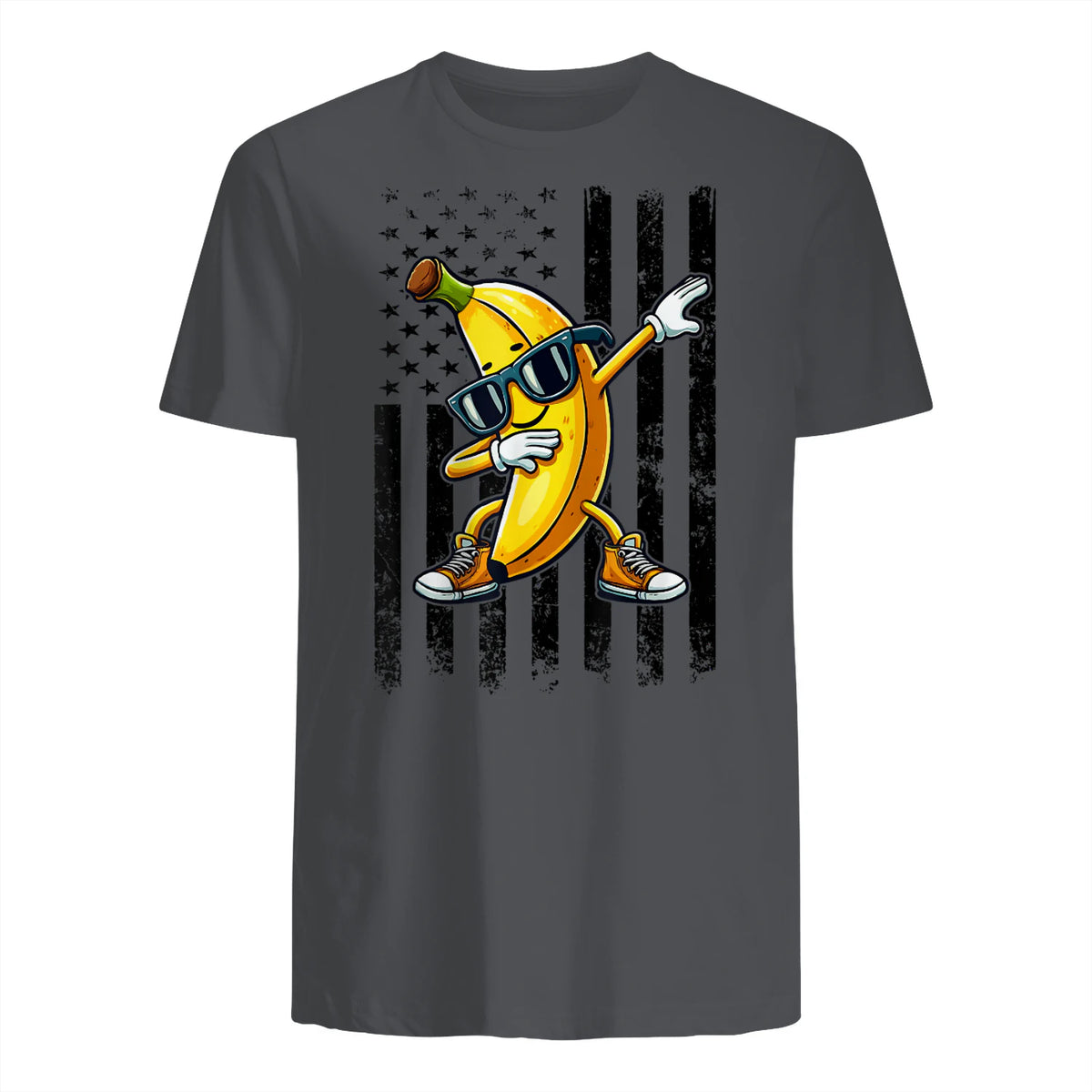 Dabbing Banana Retro American Flag Banana Lover Boys Kids T-Shirt in Charcoal - back view