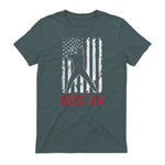 Boston Massachusetts American Flag Baseball Weathered T-Shirt in Dark Heather - back view
