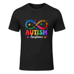 Autism Awareness Acceptance Shirt Infinity Symbol Men Women in Black - front view